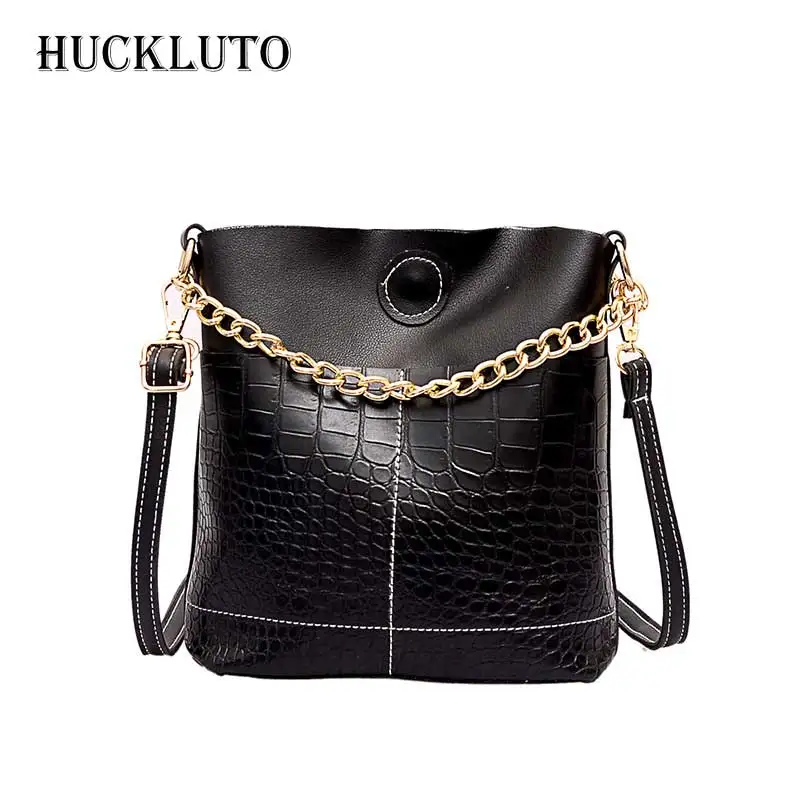 

HuckLuto 2019 New Promotion Sale Fashion Luxury Chain Crocodile Small Shoulder Crossbody Bucket Bag Leather Women's Handbag
