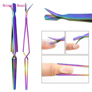 

3 in 1 Magic Rainbow Multi-function Nail Cuticle Pusher Shaping Tweezers Can be used to Push Pinch Remove Hold Scrape Squeeze