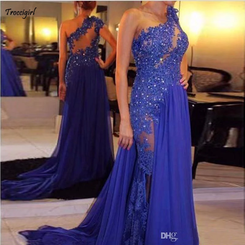 

Sparkly Beaded Lace Applique Long Prom Dresses with Chiffon Overskirts Sexy Back Party Evening Gowns Formal