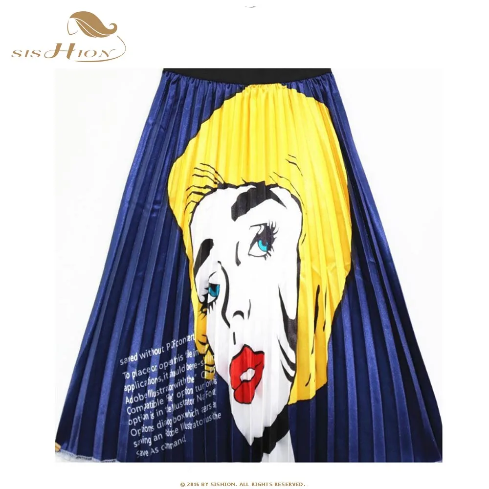 SISHION летние новые трендовые юбки с принтом слова женские SP0035 jupe femen Талия плиссированная уличная юбка плюс размер