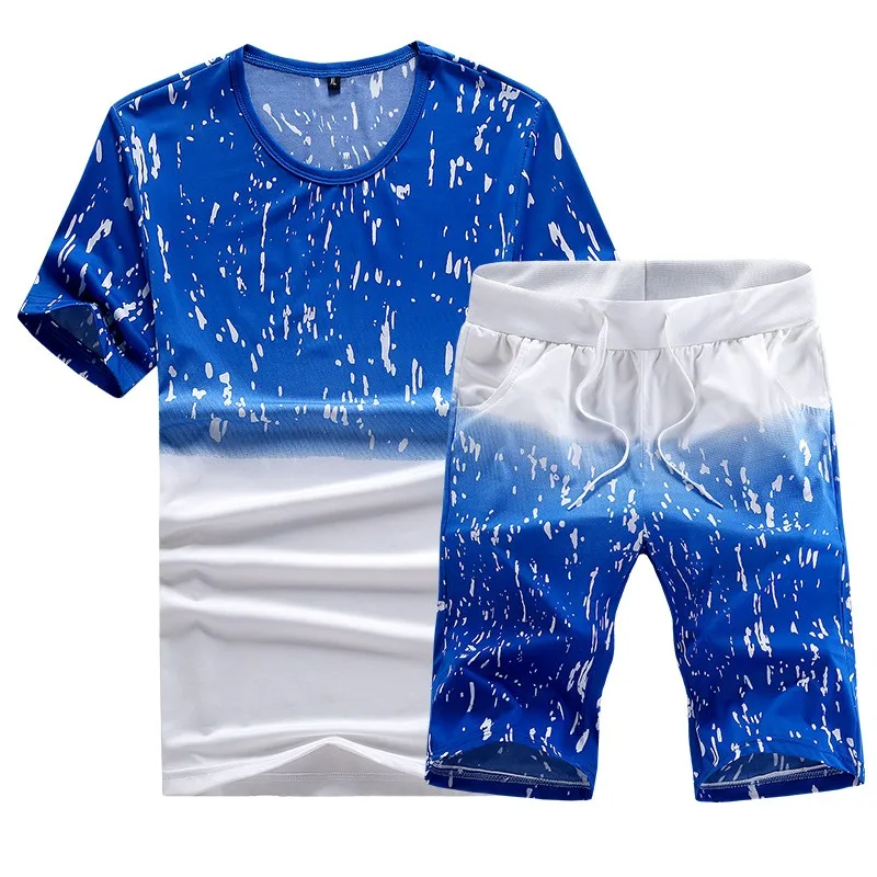 2 Piece Set Men Shorts Summer Casual Gradient Print Sets Sportswear Men's Clothing Men Suit Pants Male Sweatshirt Chandal Hombre