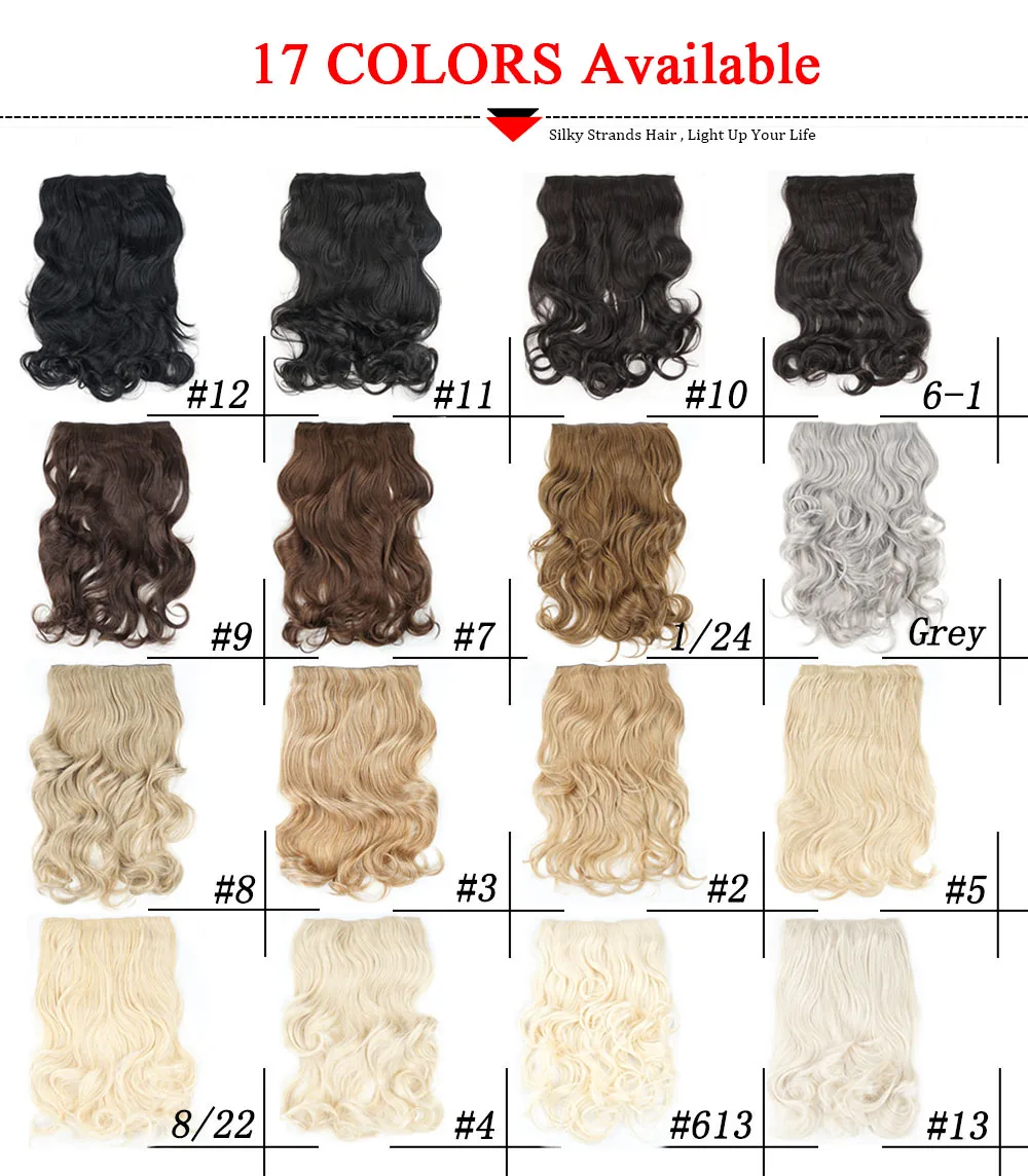 Grampo de Seda das Extensões do Cabelo Sintético das Costas Cabelo Ondulado Falso Cinza Hairpieces Uma Parte Esticada 24 Polegada 60cm no 190g 5 Apliques e perucas