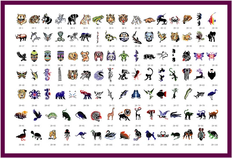 

2019 Latest Reusable Adhesive Airbrush Tattoo Stencil Template 110 Designs Book 20 Free shipping