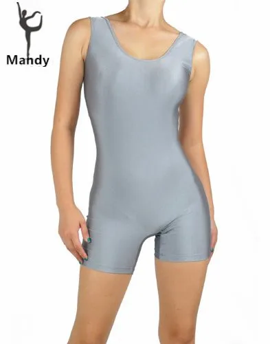 

Custom 28 colors Womens Grey Tank Gymnastics Biketards Unitard Lycra Short Dancewear Fitness Biketards Free Shipping