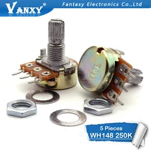 5 шт. 250K Ом WH148 B250K 3pin линейный потенциометр 15 мм вал с гайками и шайбами горячая распродажа