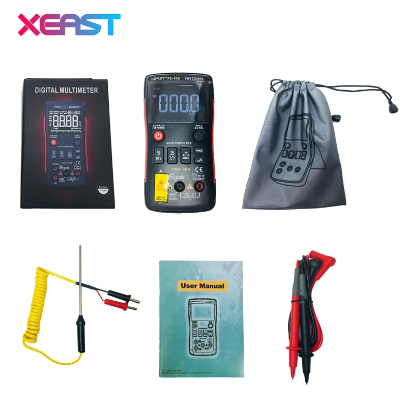 XEAST XE-608 True-RMS Digital Multimeter Button 9999 Counts With Analog Bar Graph AC/DC Voltage Ammeter Current Ohm Auto/Manual