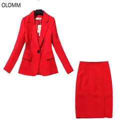 Костюм женский красный высокая поясная сумка юбка темперамент Тонкий маленький костюм куртка из двух частей 2019 осень новая женская одежда