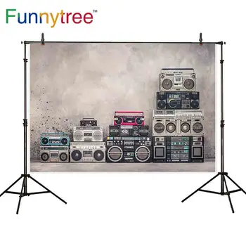

Funnytree backdrop for photographic studio vintage concrete wall radios tape recorders tower background photocall photobooth