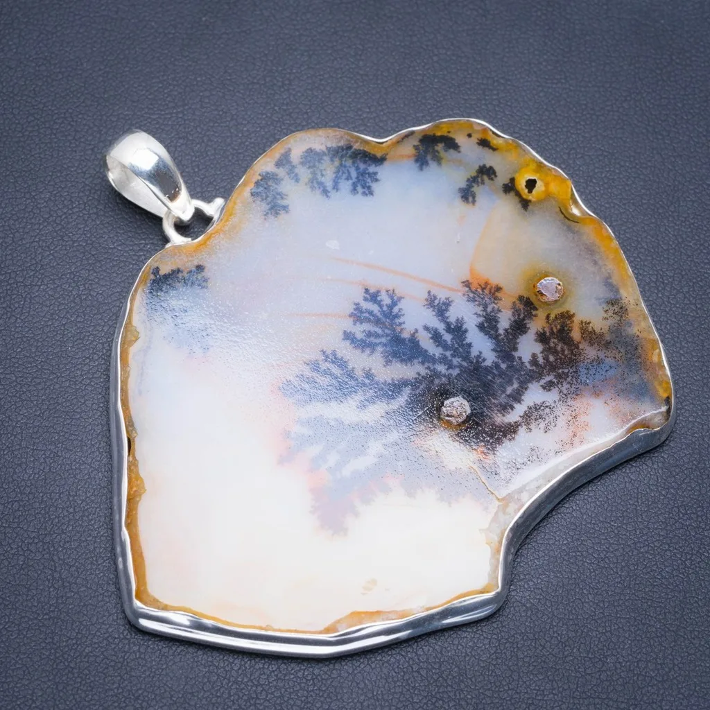 

Natural Scenic Dendritic Agate Handmade Unique 925 Sterling Silver Pendant 2.5" A1698