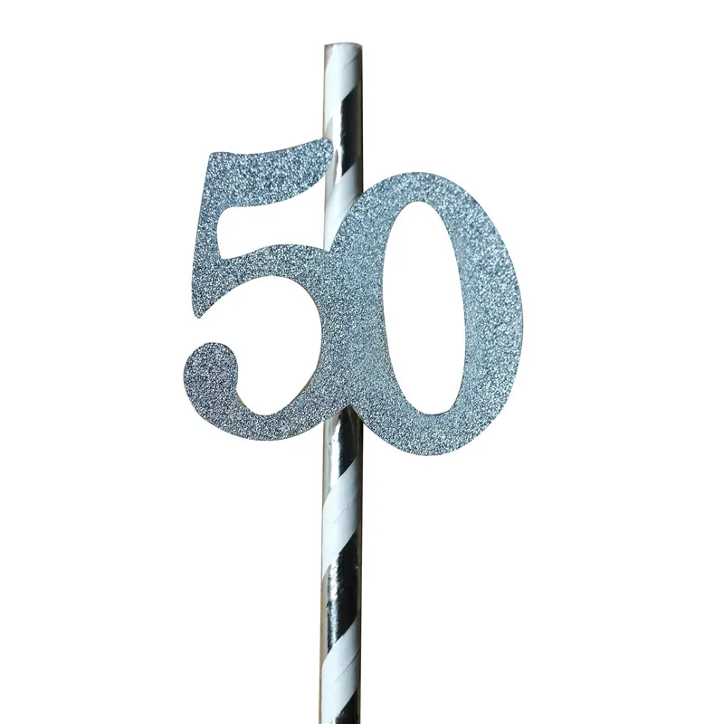 10 шт. Золотая/Серебристая соломка Chicinlife с цифрами 30/40/50/60 лет для питья взрослых