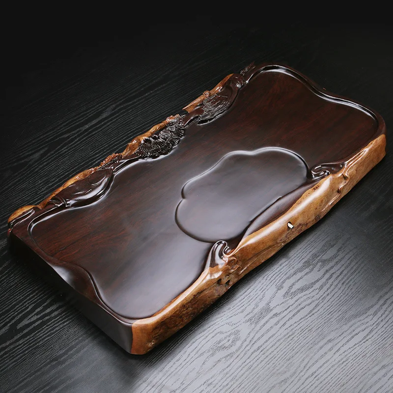 Wholesale Handmade 3D Carved Ebony Wooden tea trays Chinese kung fu tea Table Drainage tea board Tea Accessories