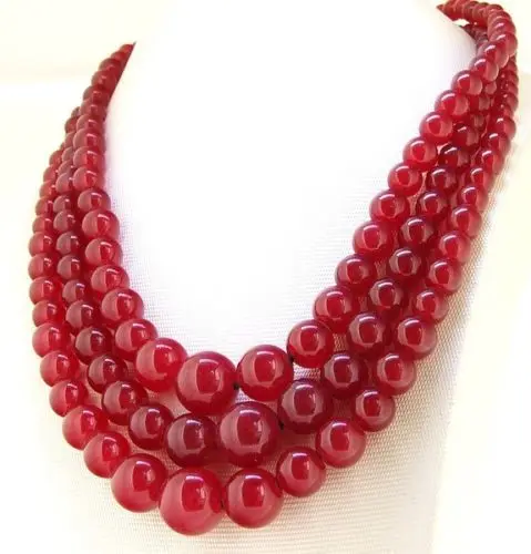 

0002723 Red Jade Lariat Necklace Knotted Fashion Beads