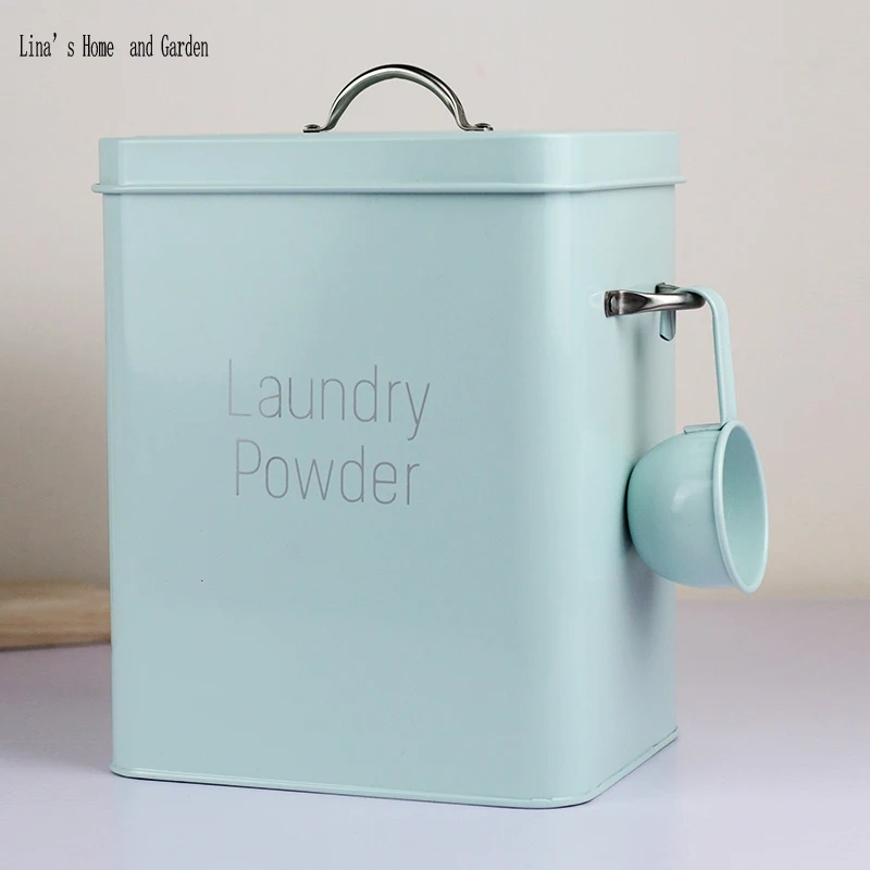 

beautiful powder coating metal zinc laundry powder boxes storage with scoop