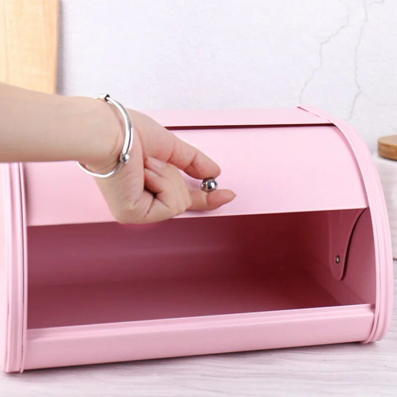 

Metal Bread Box Bin kitchen Storage Containers with Roll Top Lid Kitchenware Storage Box P7Ding