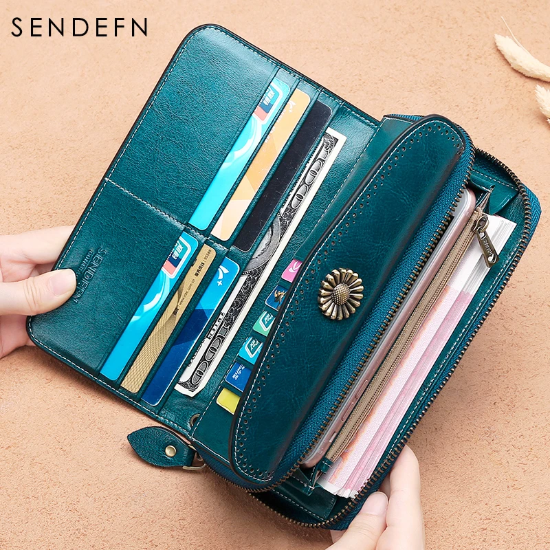 Кошелек Sendefn из спилка многофункциональный Женский кошелек воловьей кожи