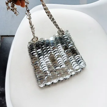 

BENVICHED Ladies' pu bag 2020 spring fashion chain silvery Sequins cool small handbag women Inclined single shoulder bag c418