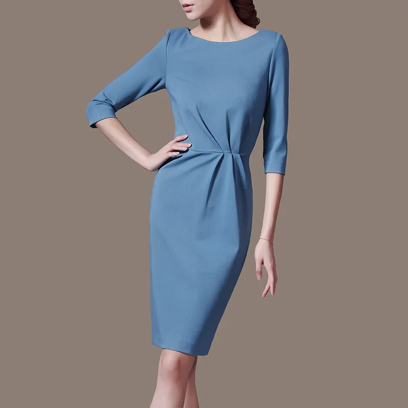 Vestidos мода талия драпированный обтягивающий платье новые европейские женские осенние зимние офисные платья с коротким рукавом плюс размер XXXL K3345 - Цвет: blue