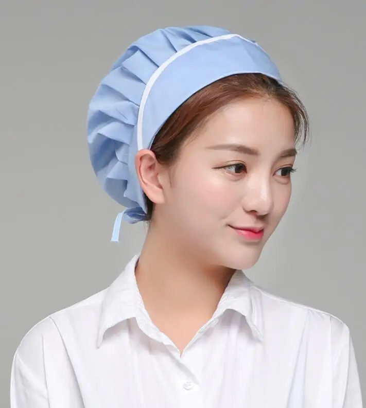 Chef Hat Female Kitchen Sanitation Cap Canteen Restaurant Food Bakery Baking Ventilation hat hotel uniform chefs hat - Цвет: blue