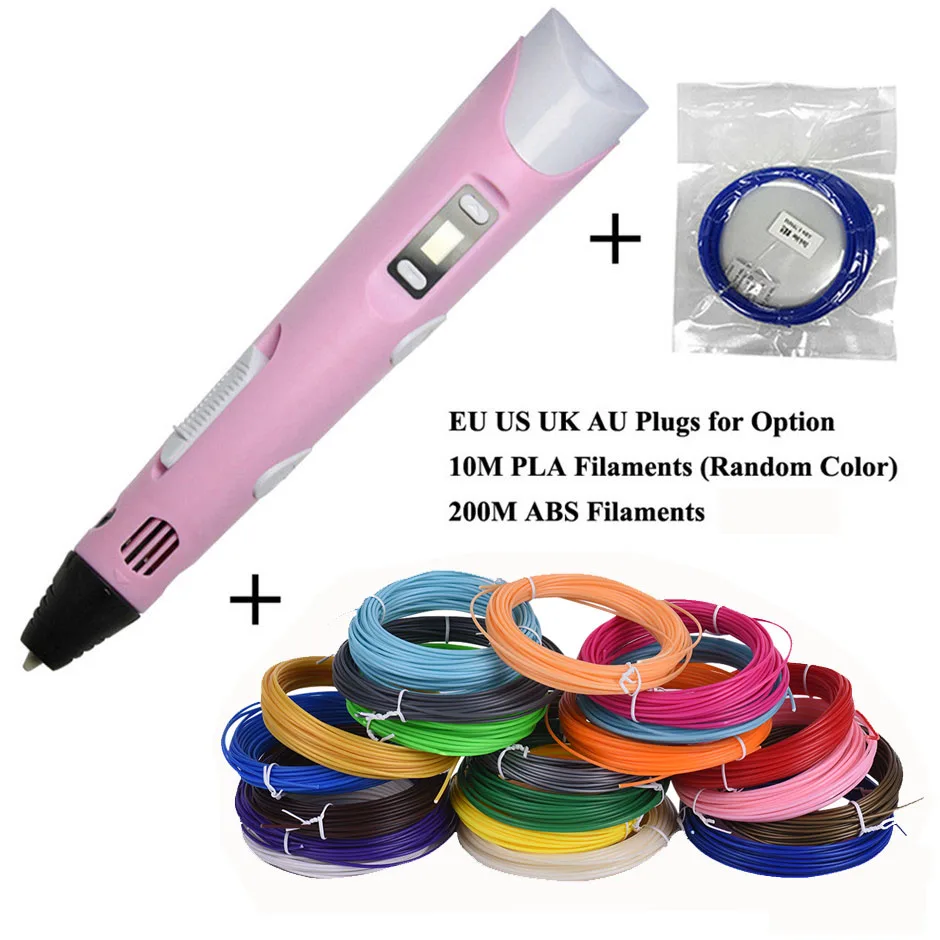 ABS/PLA DIY 3D ручка для печати светодиодный/ЖК-экран 3D Ручка для рисования+ 100 м нить креативная игрушка подарок для детей дизайн рисунок - Цвет: pink and 210m