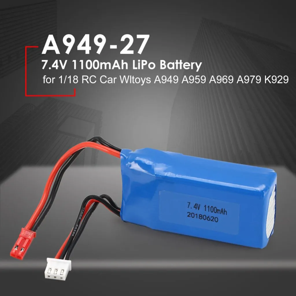 HIINST 1/18 RC автомобиль 7,4 V 1100 мА/ч, JST разъем Батарея для Wltoys a949 A959 a969 A979 k929 APR15 P50