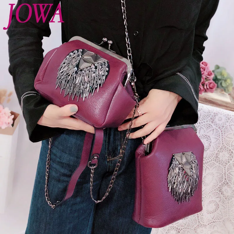 

2019 New Design Women's Fashion Handbags Casual Bucket Bags Vintage Tassel Day Clutch Quality PU Clutches Chain Package 2 Colors