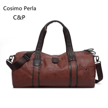 Винтажная кожаная спортивная сумка для мужчин, дорожная сумка для ручной клади, черная сумка для путешествий, переносная большая сумка из мягкой искусственной кожи, деловая сумка для выходных