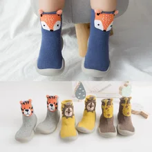 Мультфильмы для новорожденных, мягкие носки с резиновой подошвой, нескользящие носки-тапочки для маленьких мальчиков и девочек