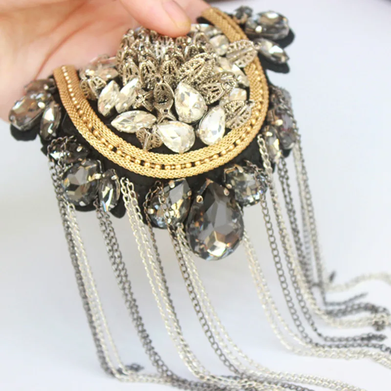 

Handmade punk trend beaded tassel big shoulder brooch epaulet /epaulettes spikes/escapulario blazer accessories/pin