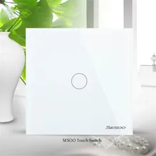 EU/UK Standard SESOO Touch Switch 1 Gang 1 Way,Crystal Glass Switch Panel,Single FireWire Touch Sensing Wall Light Switch