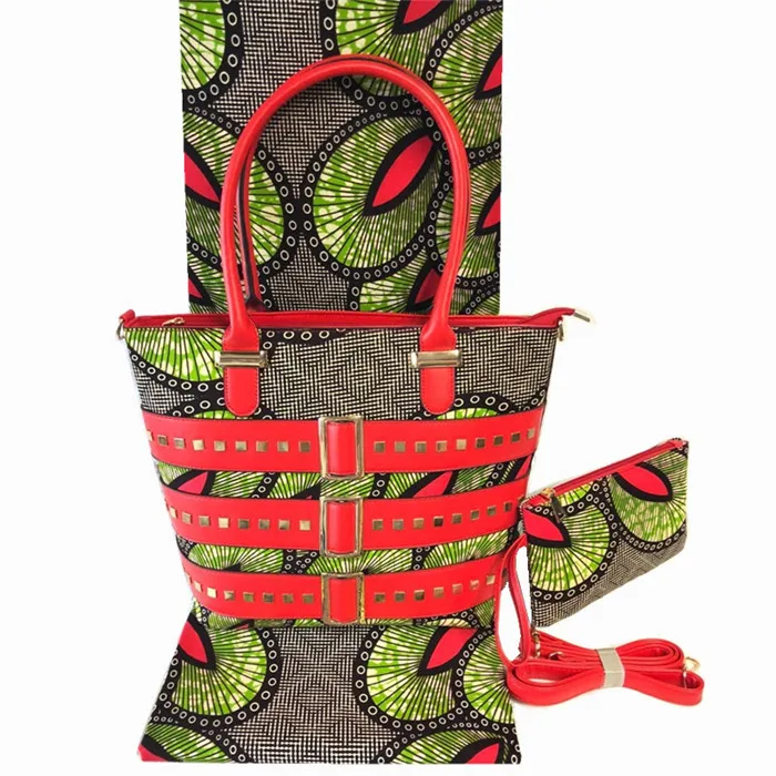 

High class party series African veritable wax fabric (6yards/lot) matching wax bag and purse set FB7-2