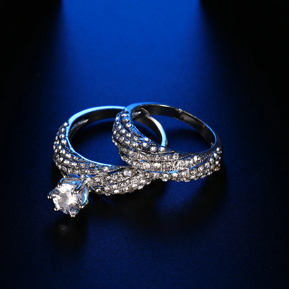 2 PCs/Set African Crystal Rings Exquisite Sparkling Romantic Wedding