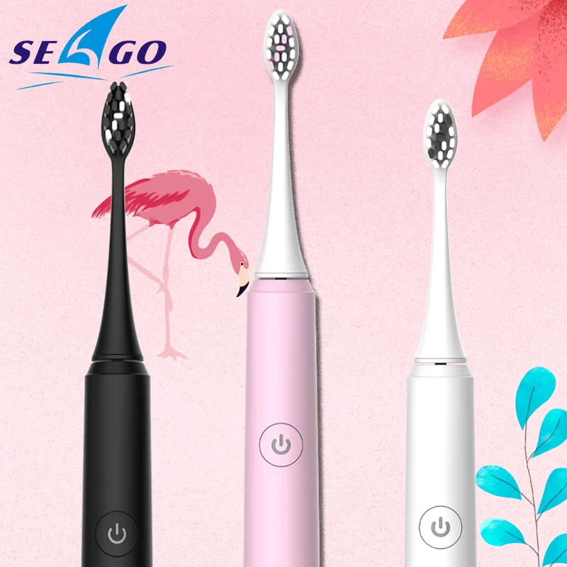 Best SEAGO S2 Electric Toothbrush for adults Sonic escova de dente USB Rechargeable with 2 pcs Replacement Heads Top Fashion Real