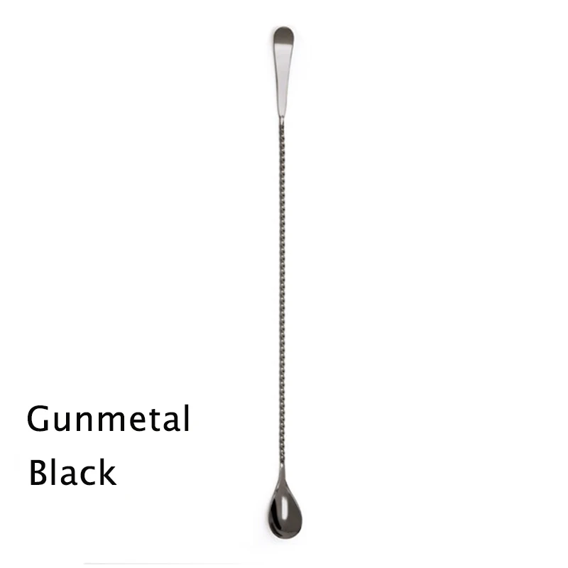 Top Grade 304 Stainless Steel Gunmetal Black 50cm Bar Spoon Drink Mixing Spoons Bartender Tools Stick Cocktail Spoon Stirrer