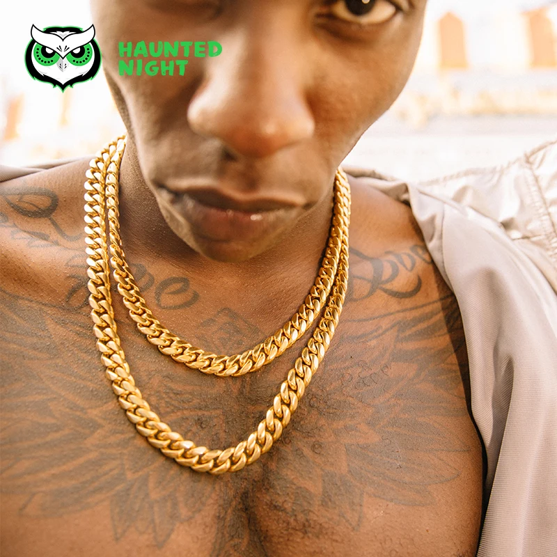 

12mm Flat Polish Gold Color Link Chain necklace Hip-hop Street Cuban necklace Brand Exclusive Designer For Men / Women