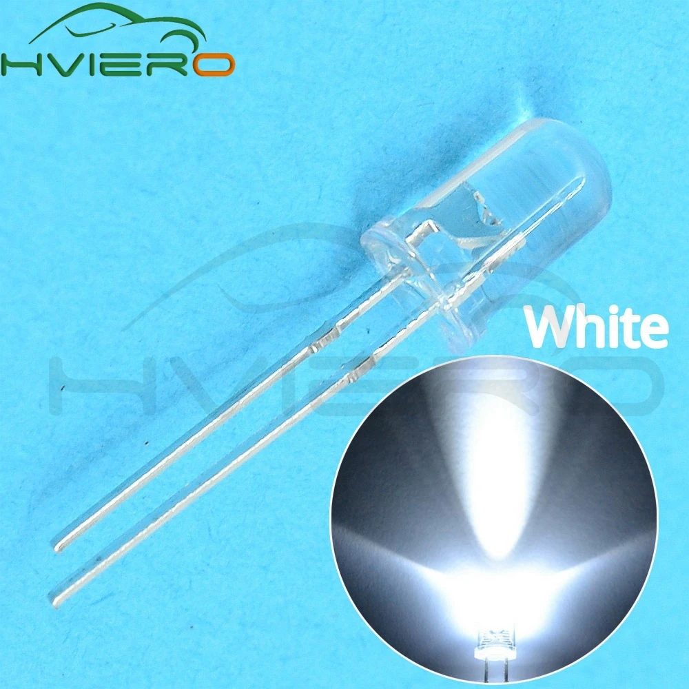 

500Pcs 5mm Round White Led Super Bright Light Electronic component Emitting Diode Bulb Led Lamps 6500K 12000mcd F5 5mm Diodes