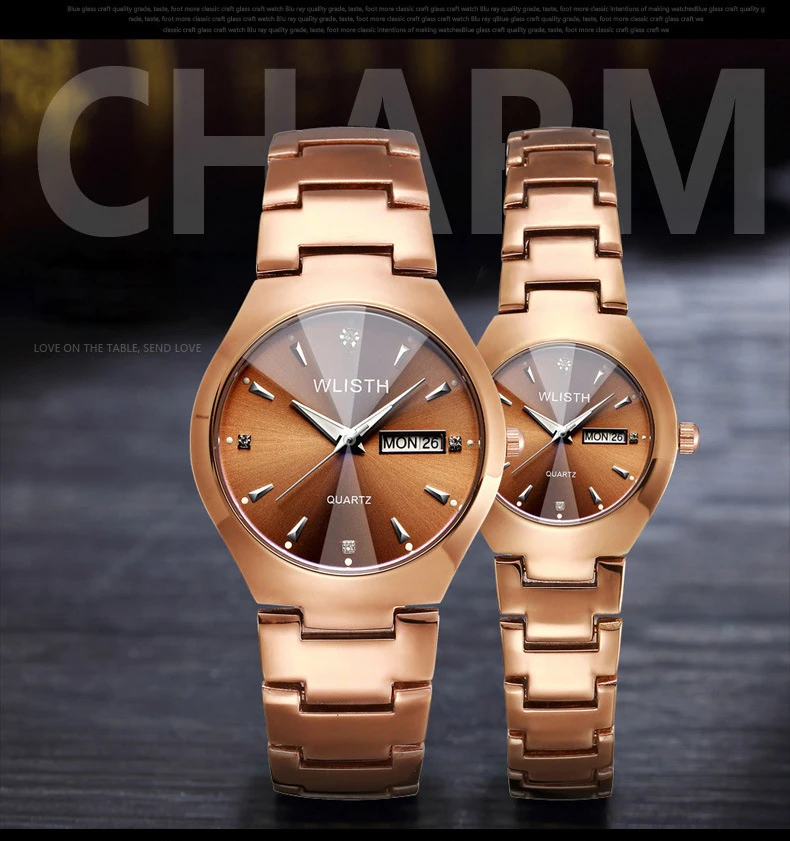 Пара часы для любителей wlisth бренд качество водостойкие кварцевые часы для мужчин для женщин Роскошные модные часы кофе золото пара часов