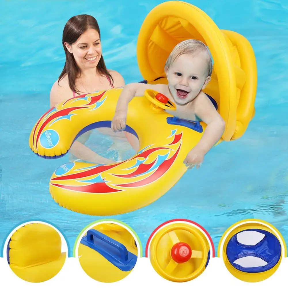 

New Inflatable Baby Float Circle Baby Accessories Swimming Ring With Shade Mother And Baby Kids Seat swiming pool with Sunshade