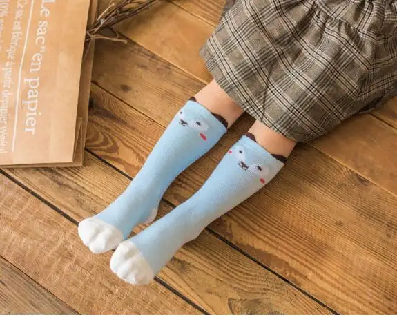 Стильные носки для малышей с рисунком мышки, лисы, Тоторо хлопковые носки для маленьких мальчиков и девочек теплые гольфы, детский носок - Цвет: Blue fox