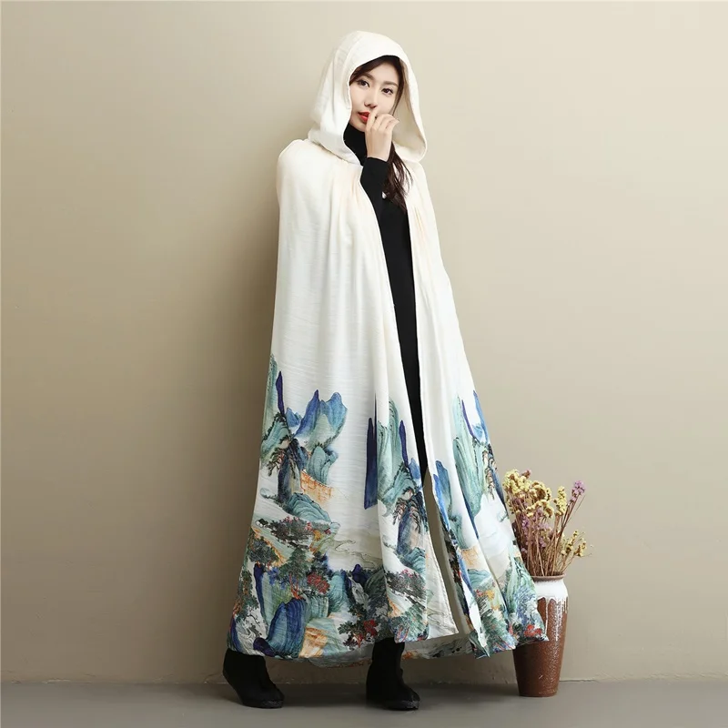

Meditation clothing women mantle cloak Chinese style female cloak with hood TA977