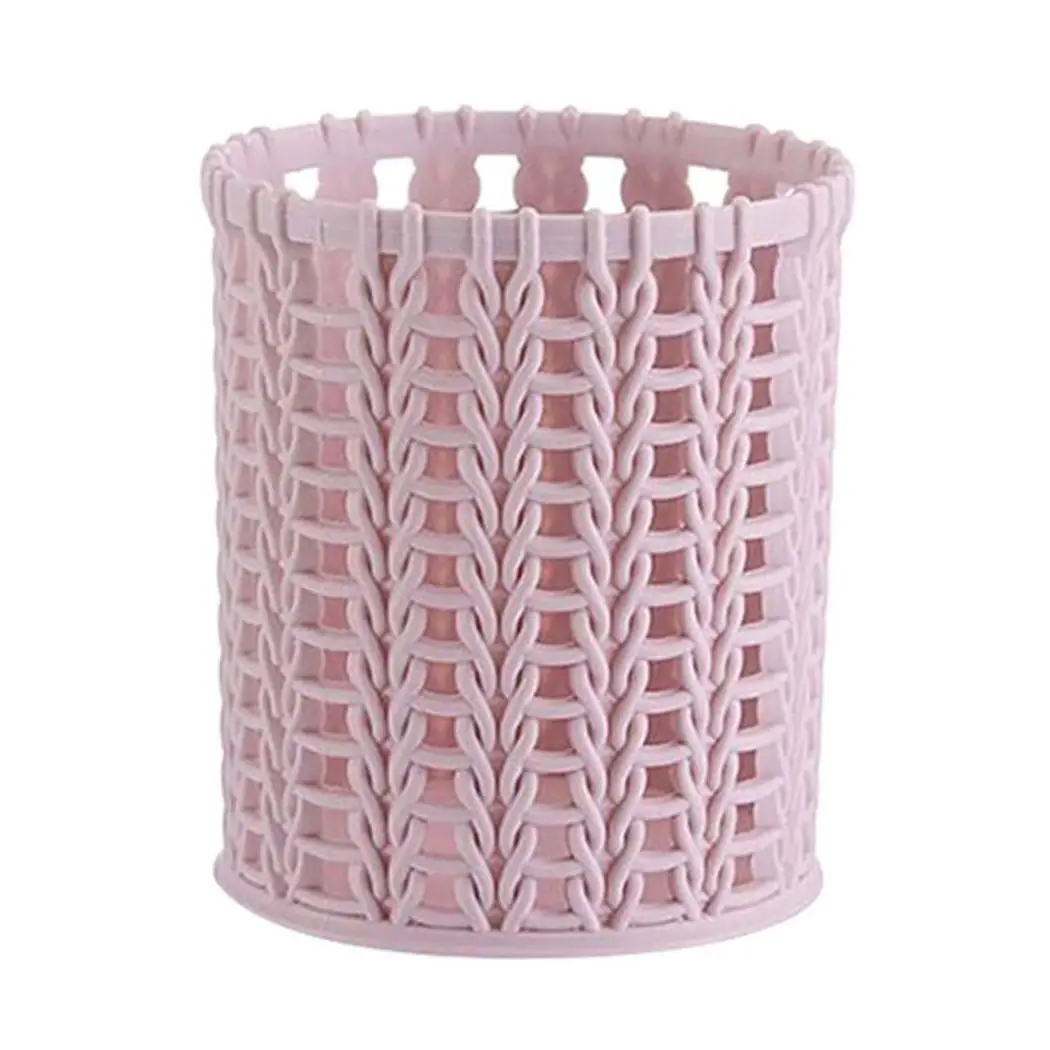 pink Многофункциональный ротанговый Плетеный полый круглый контейнер твердая ручка контейнерный горшок держатель для карандашей Органайзер - Цвет: pink