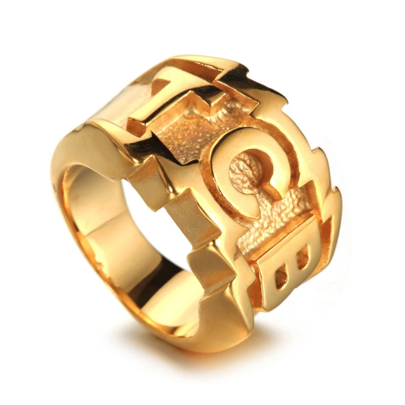 

New TCB Elvis Presley Biker Ring Stainless Steel Jewelry Punk Silver Gold Carved Letters Motor Biker Men Ring Wholesale