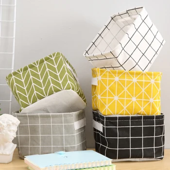 

3 Pcs cotton Storage Boxes Make Up Cosmetics Organizer Book Container Dirty Clothes Casket Portable Office Organizer With Handle