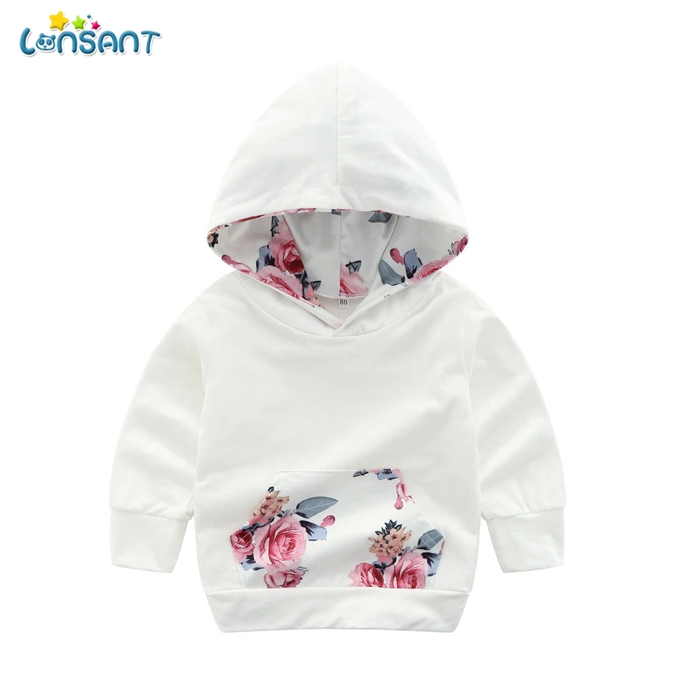 LONSANT New Kids Hoodies Clothes Baby Girl Floral Print Sweatshirt Hooded Pullover Tops Clothes Fashion baby sweatshirt hoodie