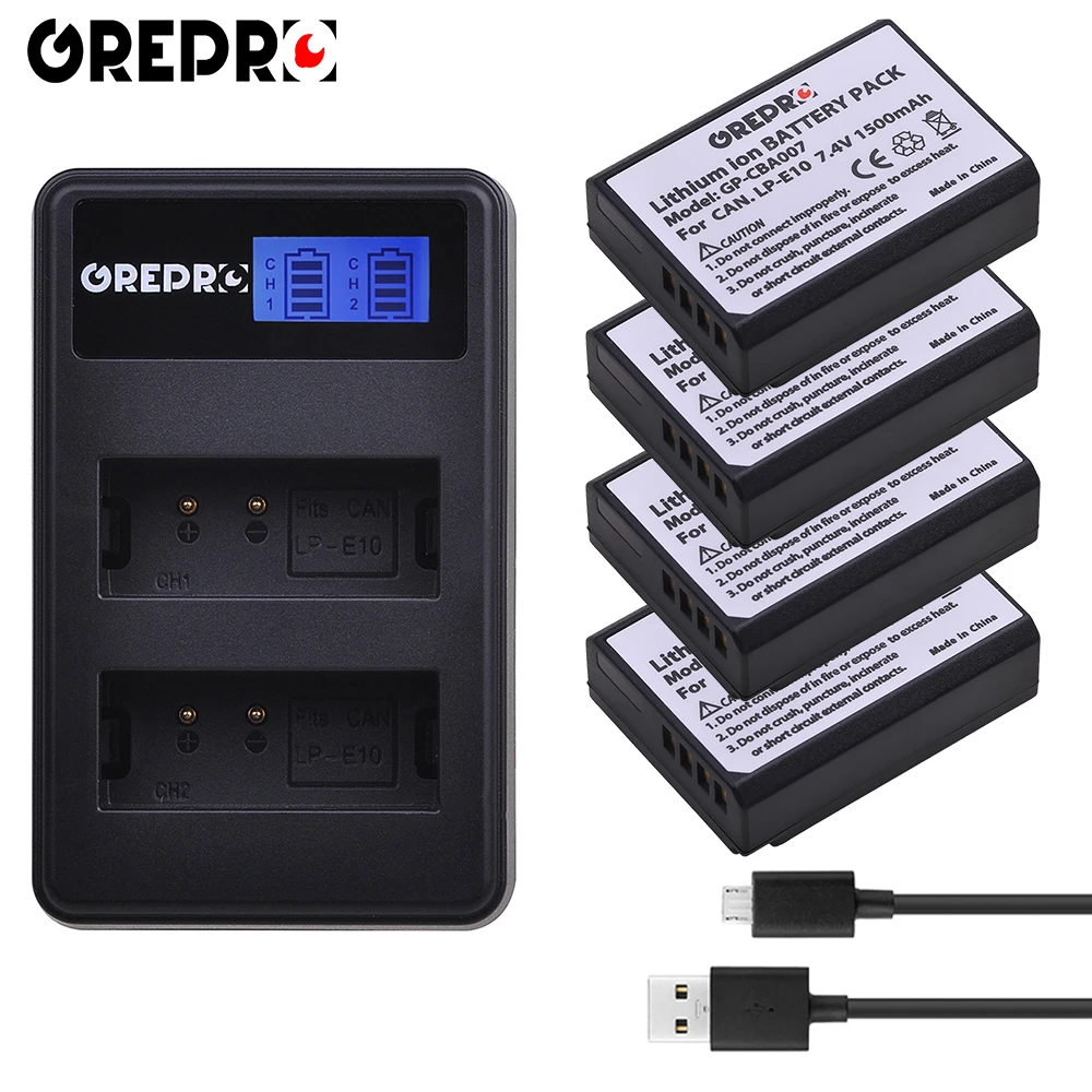 

GREPRO 4pcs 1500mAh LP-E10 LP E10 Camera Battery + LCD USB Charger for Canon 1100D 1200D 1300D KISS X70 X50 Rebel T3 T5 bateria