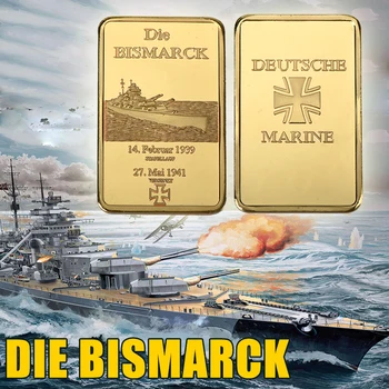 

WR Gold Plated Die Bismarck Gold Bar Cross Back Design Deutsche Fake Square Bars with Plastic Case for Souvenirs and Home Decor