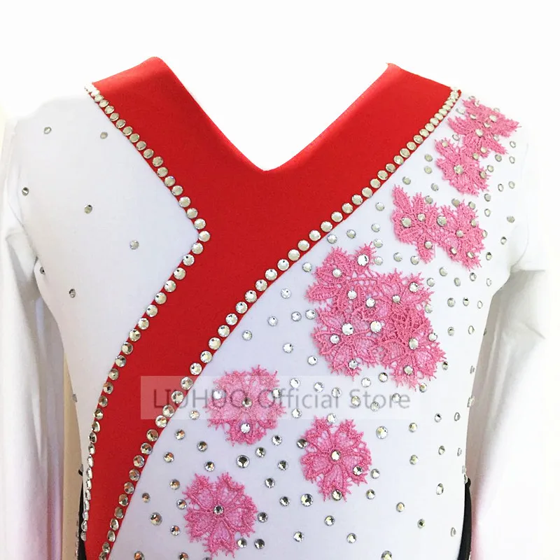 Подгонянный костюм Фигурное катание на льду форма для гимнастики соревнований взрослых детей девочек юбка представление белый с красным