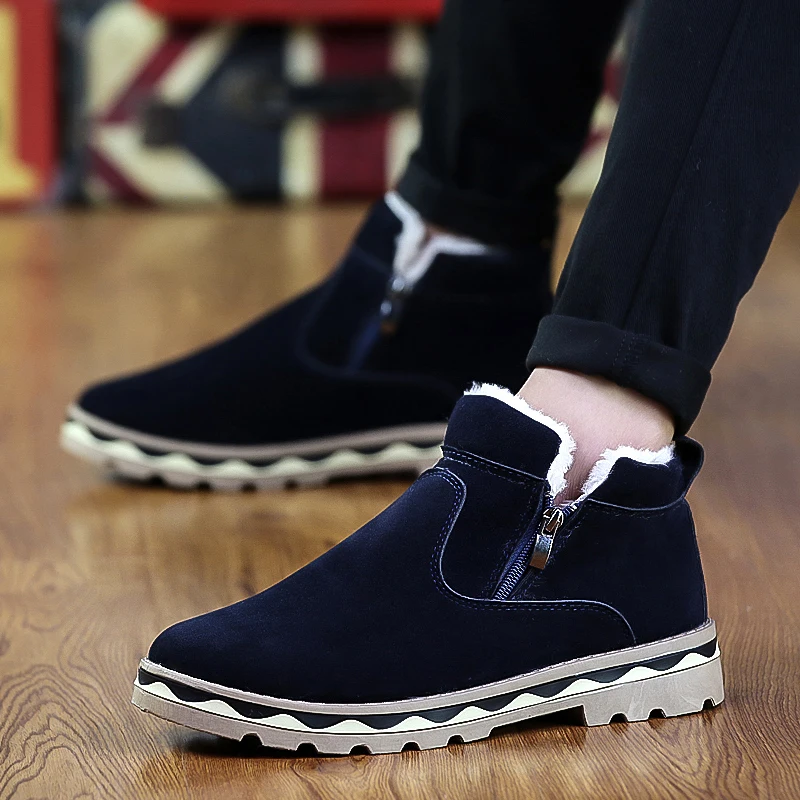 

fashion men boots winter botas hombre 2018 new zip flock warm plus cotton ankle boots winter snow boots men's shoes man loafers
