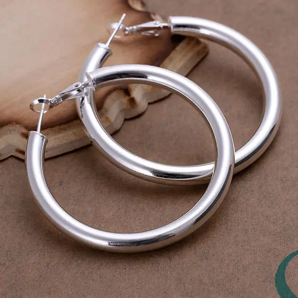 

Free shipping lowest price wholesale for women's silver plated earrings 925 fashion Silver jewelry hollow hoop Earrings SE149