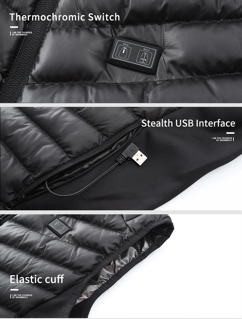 Homens ao ar Fibra de Carbono Snowwolf Livre Infravermelho Aquecimento Colete Jaqueta Inverno Elétrico Vestuário Térmico Tático 2020 Usb 19 High Quality Esporte e Lazer