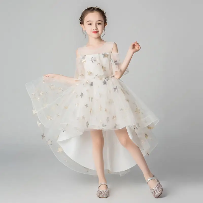 Для девочек-подростков Сетчатое платье без бретелек асимметричное платье принцессы Детские платья для девочек Свадебная вечеринка Дети Ясельного возраста одежда для девочек Vestidos F139